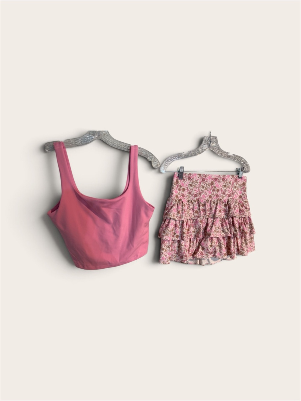 JoyLab Pink Floral Ruffle Mini Skirt Set